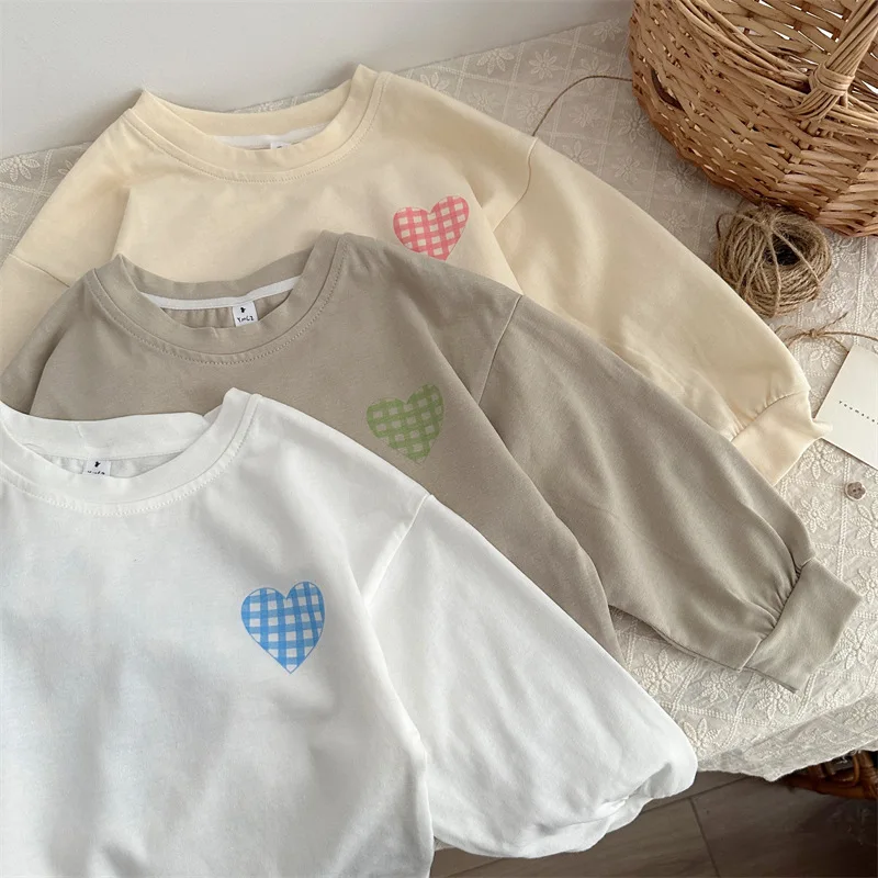 

New Autumn Kids Sweatshirts Girls Cute Lattice Heart Candy Colored Hoodies Children Clothes