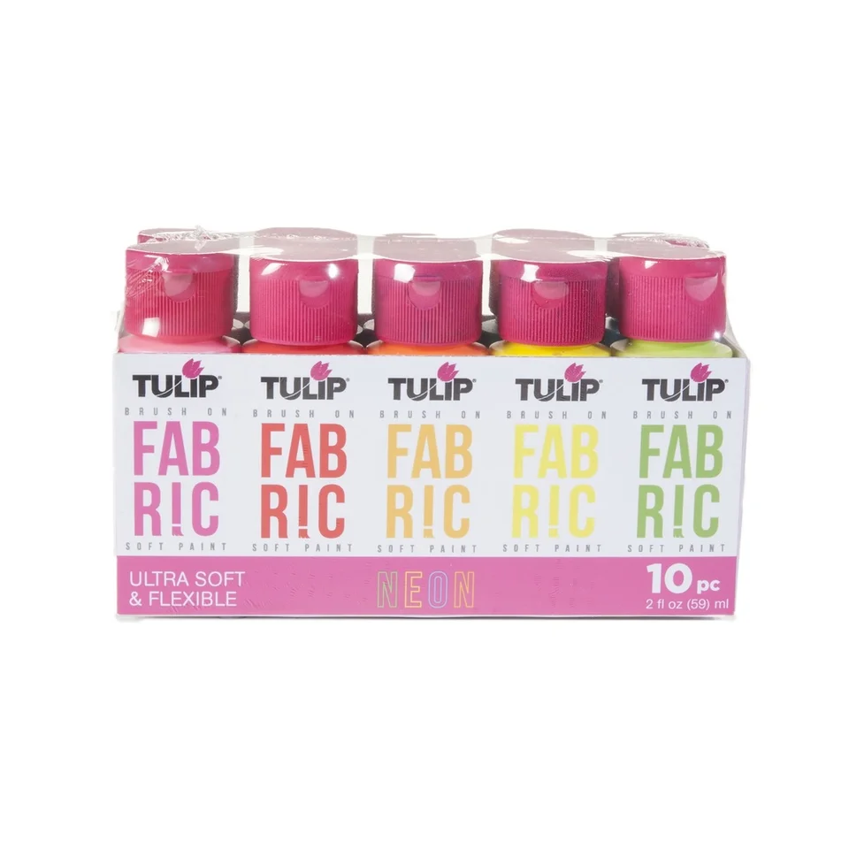 Neon Fabric Paint Set 10 Pack Washable Non Toxic