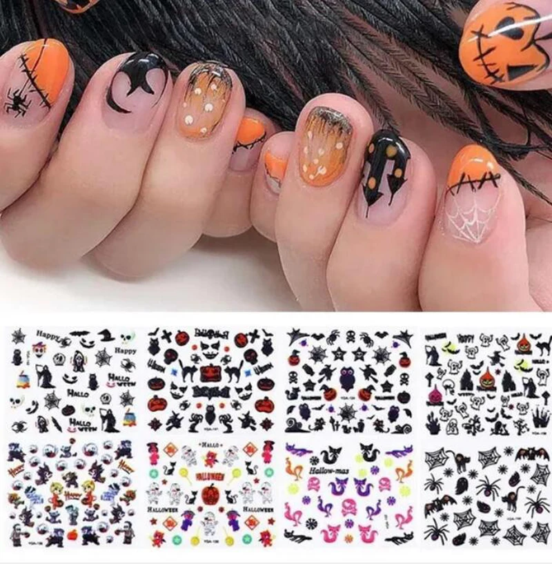 

2000PCS+ Patterns Halloween Nail Art Stickers Decal Self-Adhesive DIY Nail Sticker Decal for 3D Halloween Embossed Nail Sticker