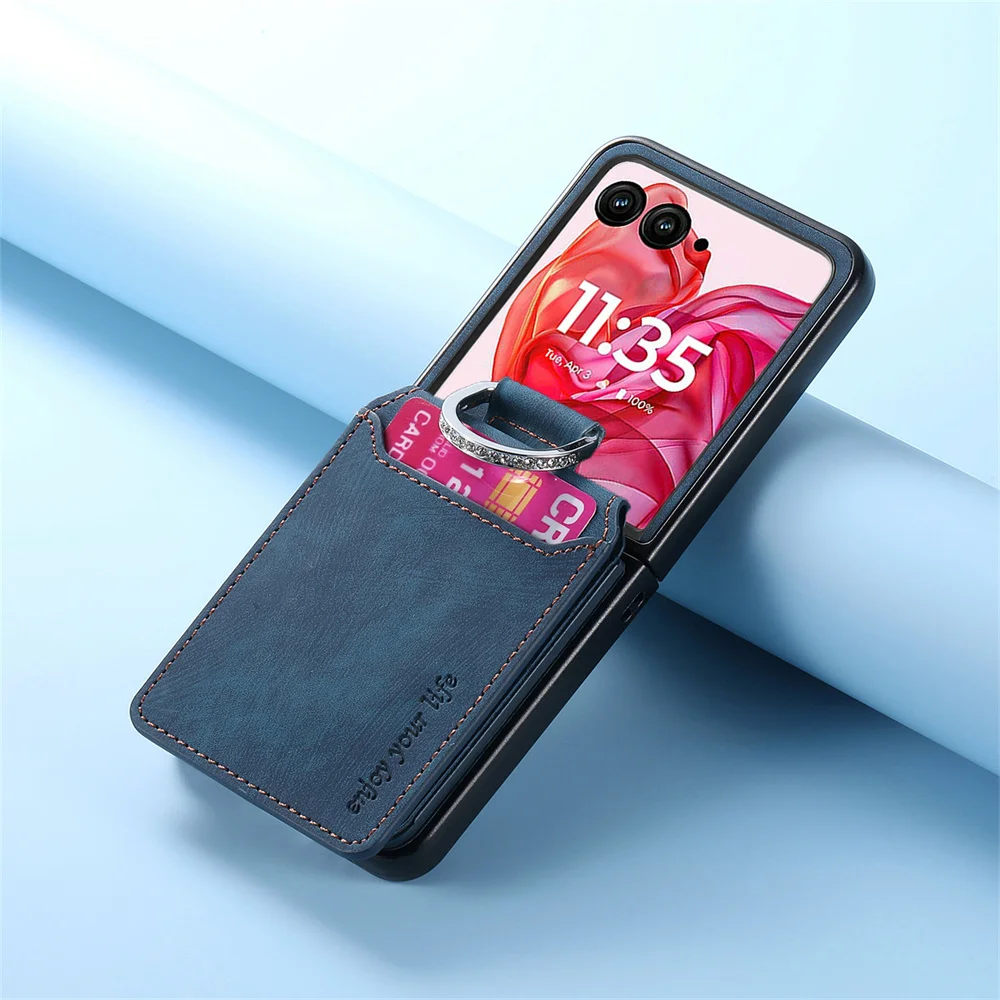 Retro Leather Wallet Phone Case with Card Holder and Ring Bracket