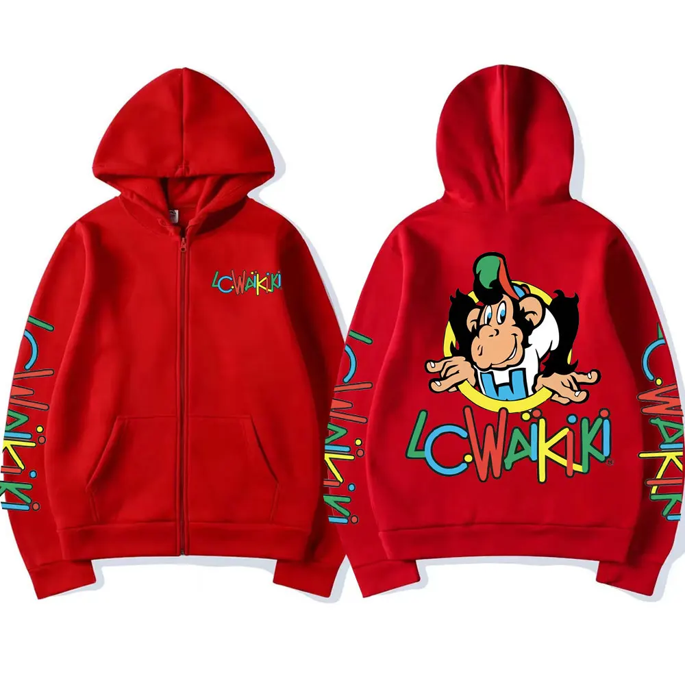 Sweat à Capuche Oversize LC Waikiki Monkey - Impression Recto-verso Singe/âne - Unisexe - Polycoton Doux