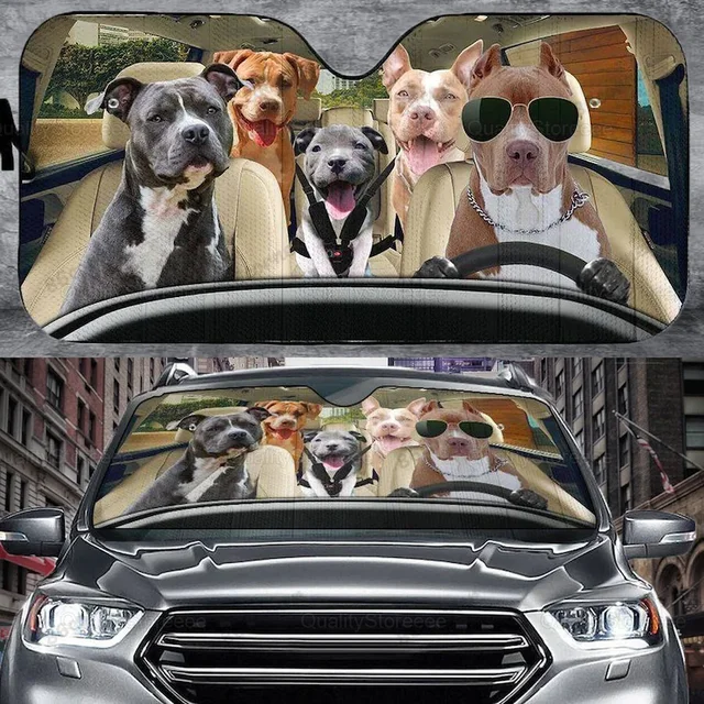 Pitbull Dog Family Car Sunshade Funny Pitbull Car Sunshade Pitbull Cute Car Sunshade Gift For Him