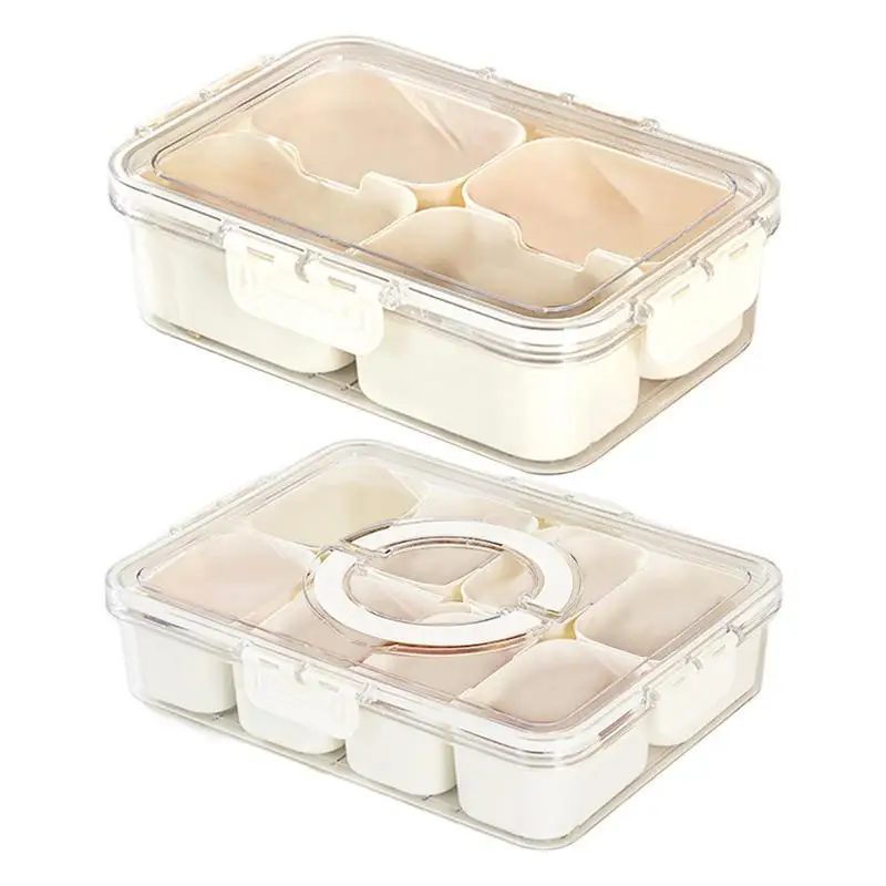 

Snackle Box With Handle Portable Snack Platters Clear Organizer for Candy Food Nut Compartment Storage Kitchen Accessories