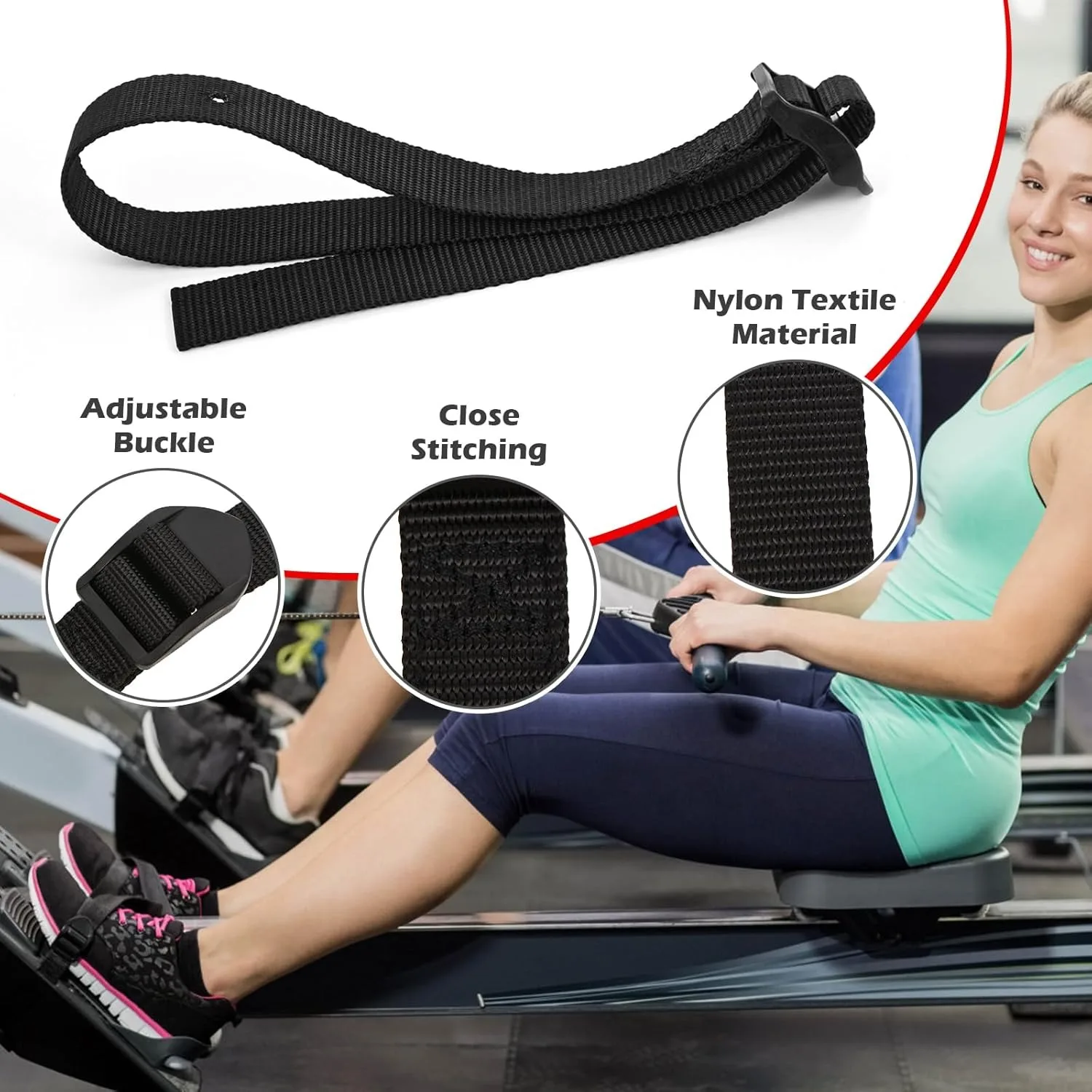 2Pcs Rowing Machine Feet Straps Reusable Universal Replacement Leg Training for Concept 2 Rower - Foot Strap Replacement 4