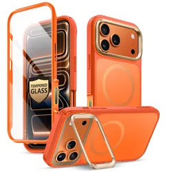 Enhanced Magnetic Full - Body Heavy Duty Phone Case with Tempered Glass Screen Protector for Pc + tpu (Coral)