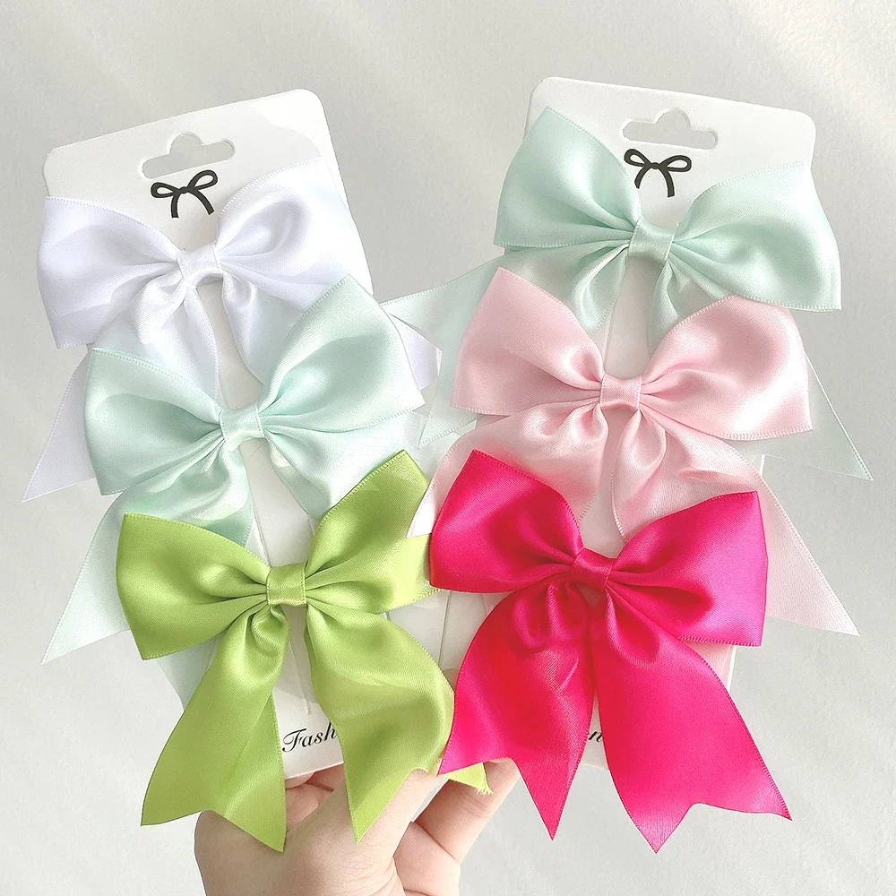 2/3Pcs Lovely Solid Color Ribbon Bows Hair Clip for Kids Girls Hairpins Barrettes Handmade Baby Headwear Kids Hair Accessories lovely pink white flower lace bow hair clip veil bride barrettes wedding bridal accessories women