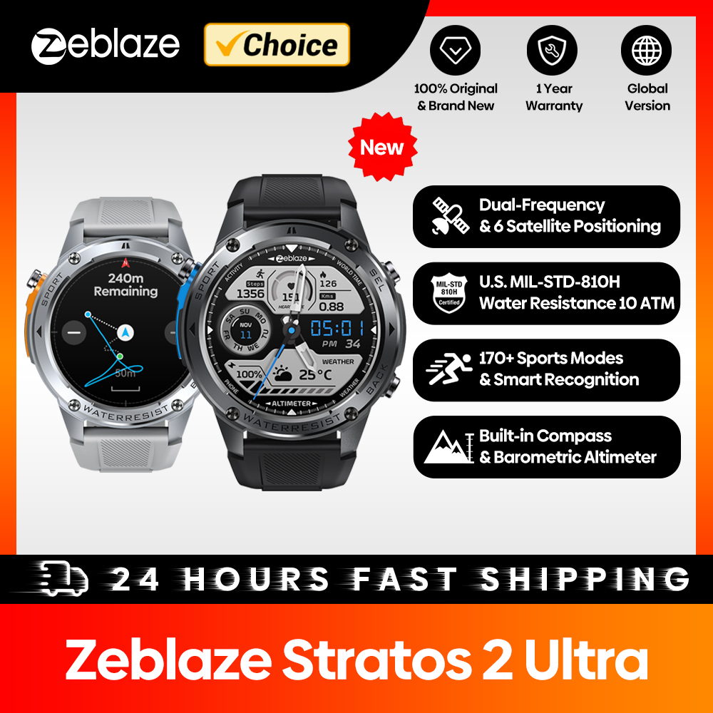 New Zeblaze Stratos 2 Ultra GPS Smart Watch Built-in Compass Barometric Altimeter Dual-band GNSS Voice Calling Smartwatch 10 ATM