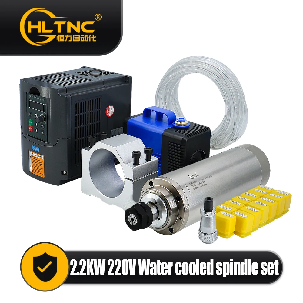 Water Cooling Spindle Motor Kit 2.2kw 2200w Round Spindle 24000RPM + VFD Inverter With RS485 + 13pcs ER20 For CNC Milling