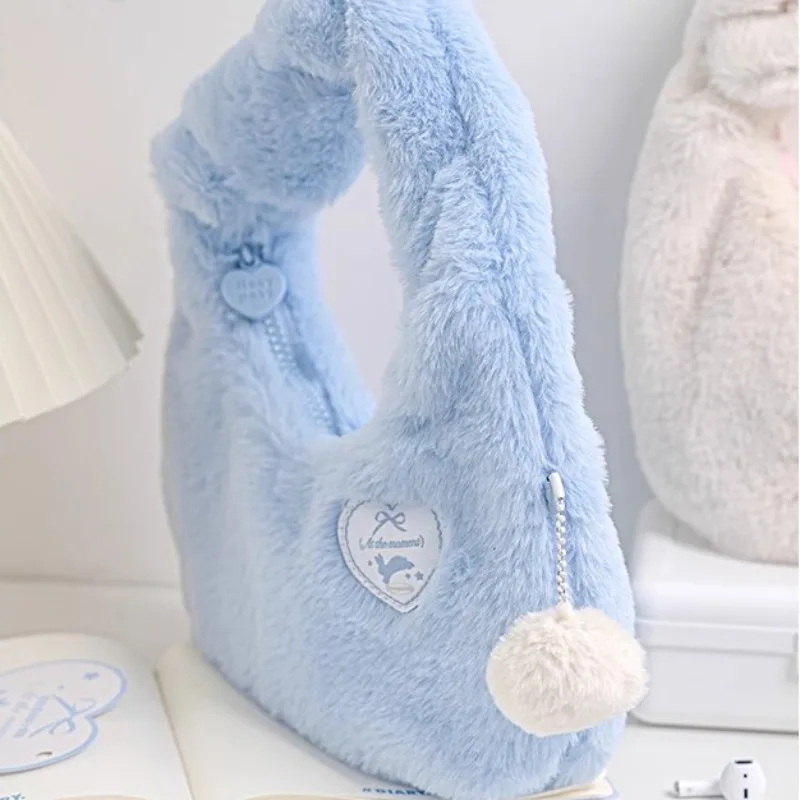 Xiuya Cute Plush Womens Handbag Cartoon Small Fluffy Kawaii Lolita Jk Casual Shoulder Bag New Fashion Exquisite Ladies Hobos Bag