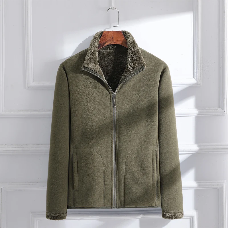 New Men'S Fashion Versatile Coral Fleece Jacket For Autumn Winter Plush Thickening And Brushing For Warm Double Sided Wear Coat
