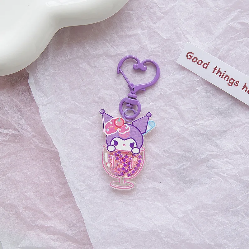 

Sanrio Hello Kitty Keychain Kuromi Car Keyring Kawaii Cute Cinnamoroll Quicksand Sequins Luminous Pendants Gifts For Girls