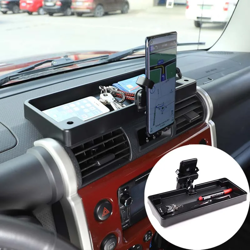 

For 2007-2021 Toyota FJ Cruiser Black ABS Car Dashboard Multifunctional Storage Box Phone Holder Tray Car Interior Accessories