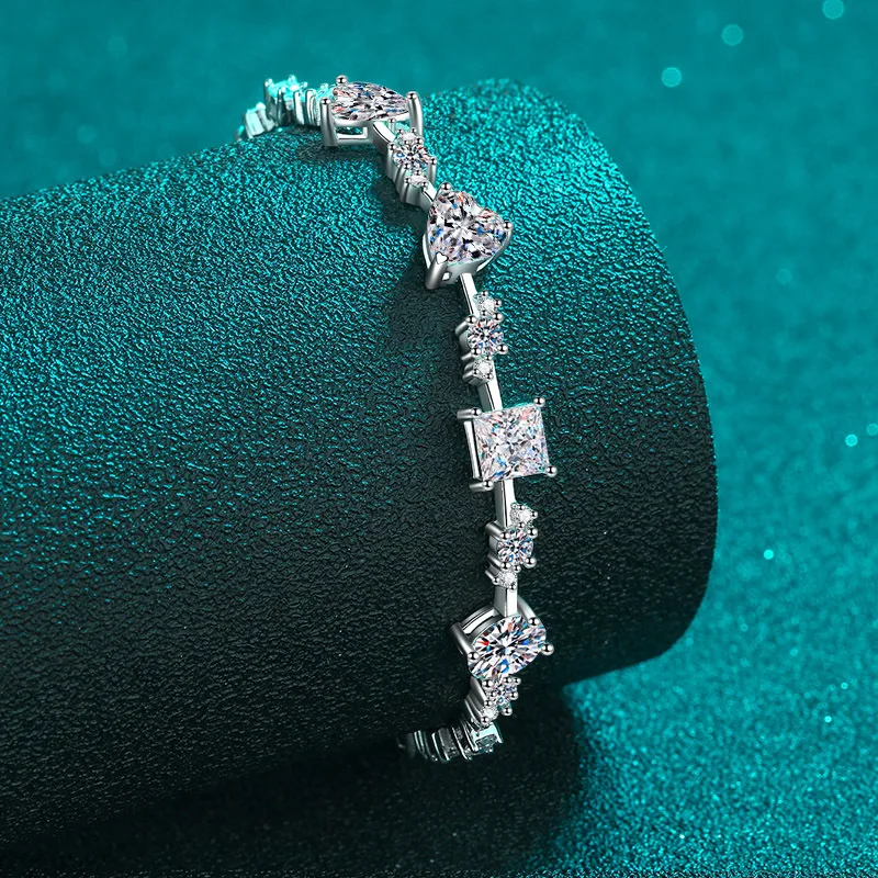 

GJWJ D Color Princess Heart Ova Cut Full Moissanite Tennis Bracelet for Women S925 Sterling Silver Plated Platinum Luxe Bangle
