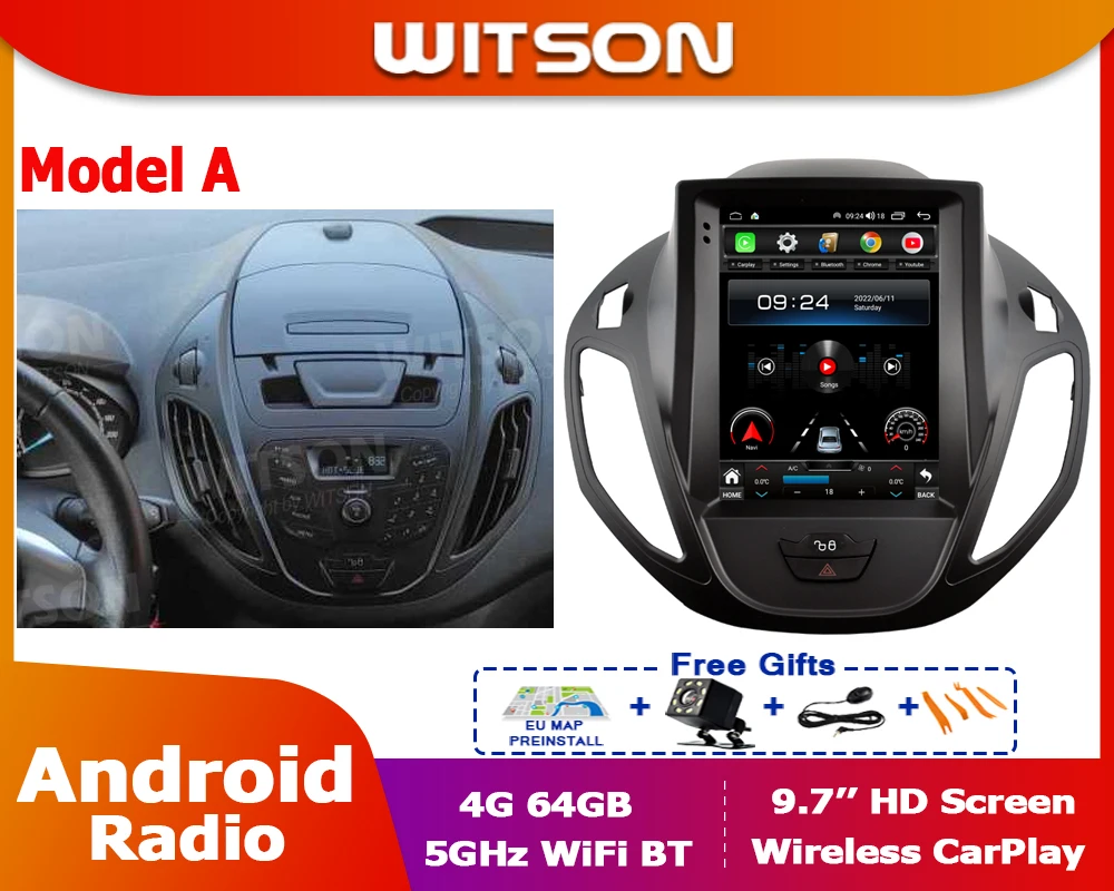 

WITSON радио QLED для Ford B-Max Transit Courier Tourneo 2012-2017, автозапчасти, медиаплеер для tesla type vertical, экран 9,7 дюйма