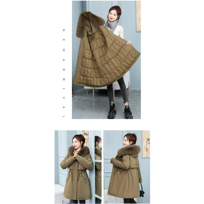 2023 New High-end School To Overcome Women Long Cotton-padded Women Slim Slim True Fur Collar Cotton-padded Women Thick Coat
