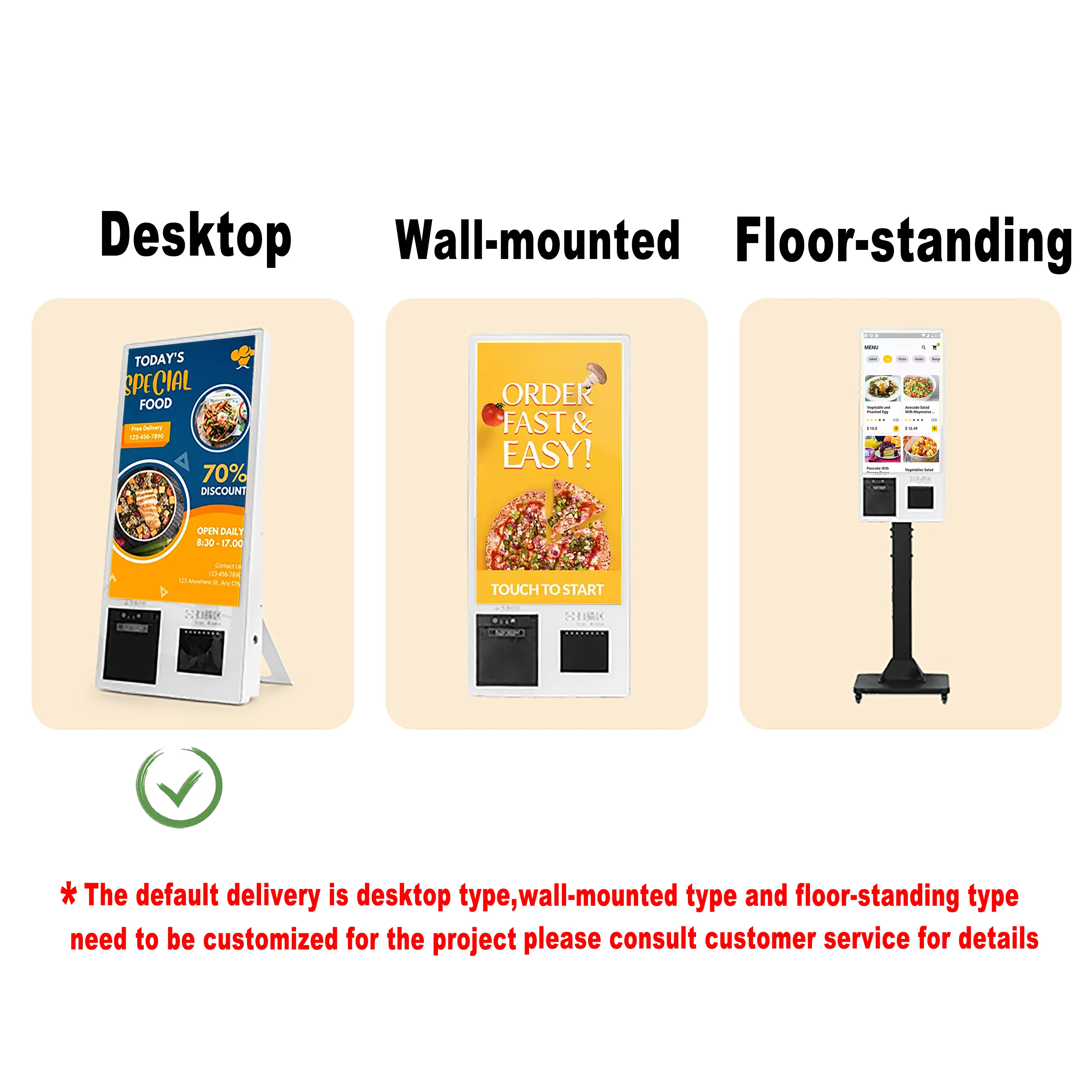21.5 Inch Touch Screen Kiosk with 2D Scanner & 80mm Printe, Desktop Self Ordering Machine, Wall Mount Unattended Ordering POS