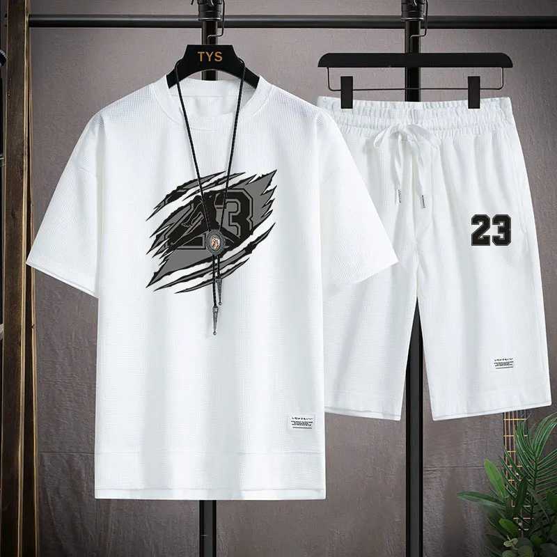 2024 Summer Men's Set Fashion Casual Sportswear 23 Logo Printed Round Neck Short-sleeved T-shirt Shorts Two-piece Men's Clothing