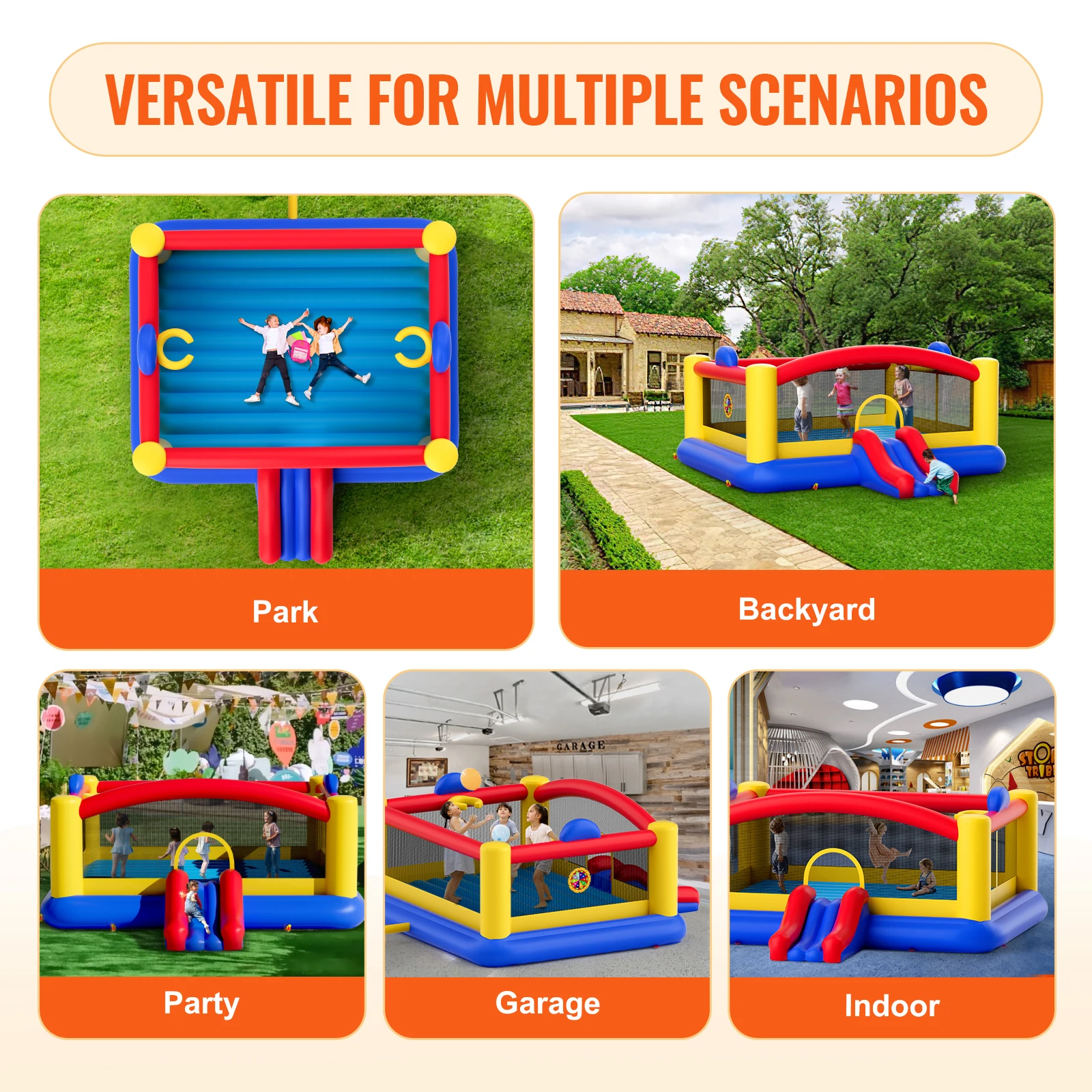 VEVOR Inflatable Bounce House Outdoor High Quality Playhouse Trampoline Jumping Bouncer with Blower Slide and Storage Bag Castle 6