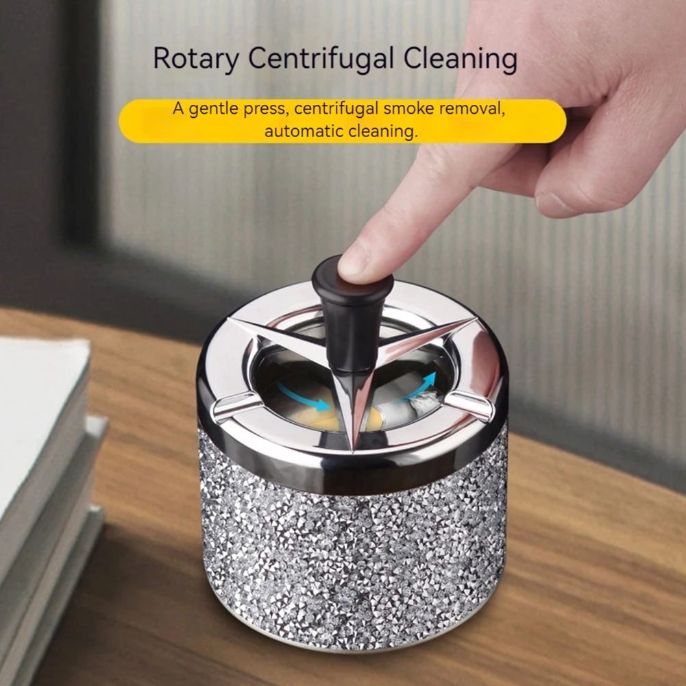 Push Down Ashtray with Lid Spinning Ashtray Windproof Self-Cleaning Ashtray Metal Desktop Ashtray for Cigarette Smoking