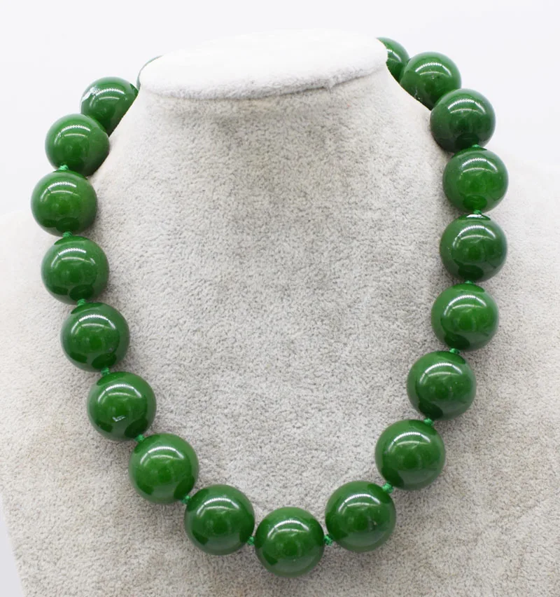 

wholesale 20mm green jade round necklace 17.5inch nature beads big size xmas gift