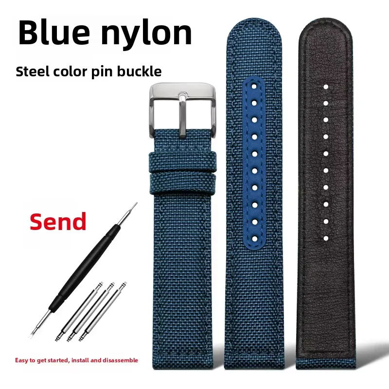 Nylon Canvas Strap - Waterproof Sports Watchband with Blue, Grey, and Khaki Options, 20mm-22mm