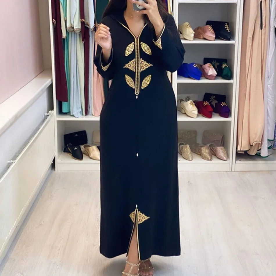 

Muslim Embroidery Dress Jellaba Kaftan Women Floral Dubai 2022 Hooded Summer Fashion Elegant Long Dresses Robe Femme Morocca