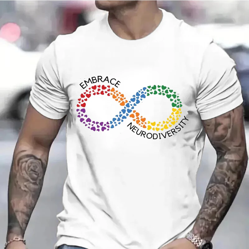 Abbigliamento Da Uomo Autismo Neurodiversity Graphic Tee T-Shirt Accettazione Dell'Autismo Infinity Hearts Symbol Abbraccio Magliette Unisex Top