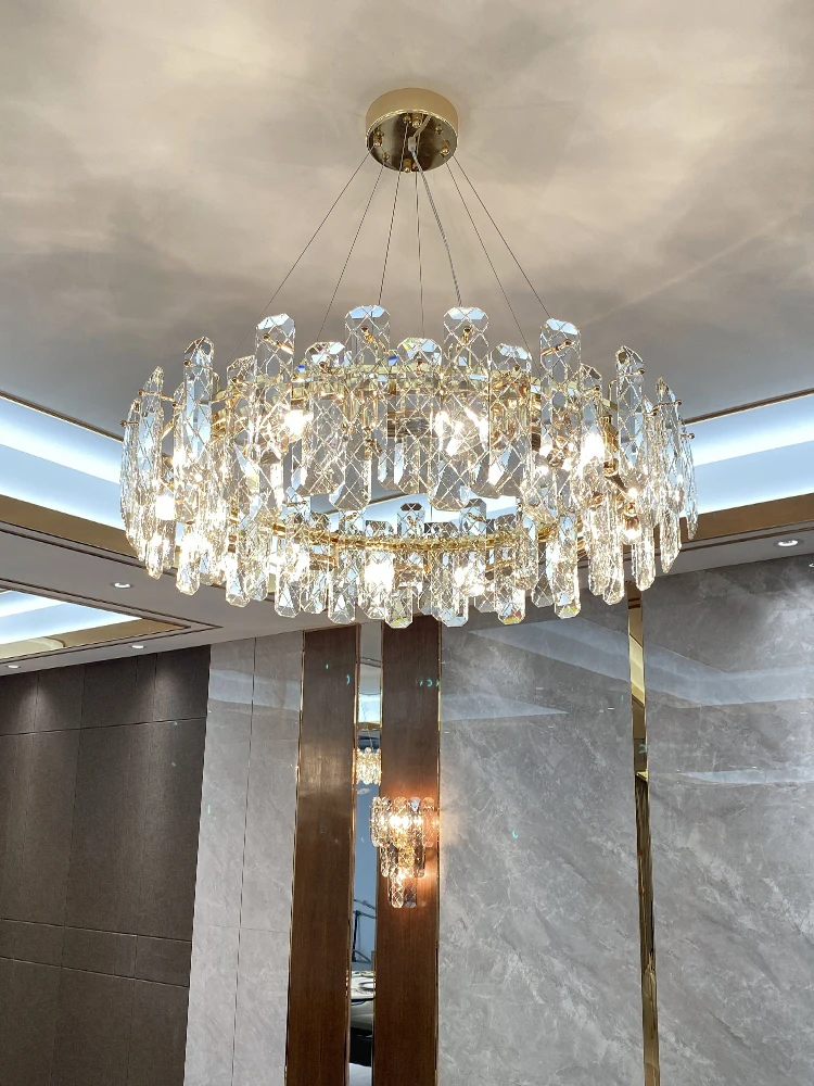 

Потолочная люстра E14 в стиле пост-модерн, роскошная прямоугольная лампа с прозрачными кристаллами для гостиной, столовой, спальни