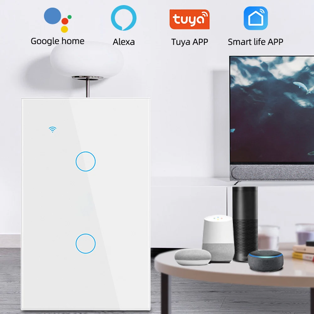 Tuya WiFi Smart Light Switch, Mur tactile, US Smart Life, Fonctionne avec Alexa, Google Home, 1, 2, 3/4 Gang, Fil requis