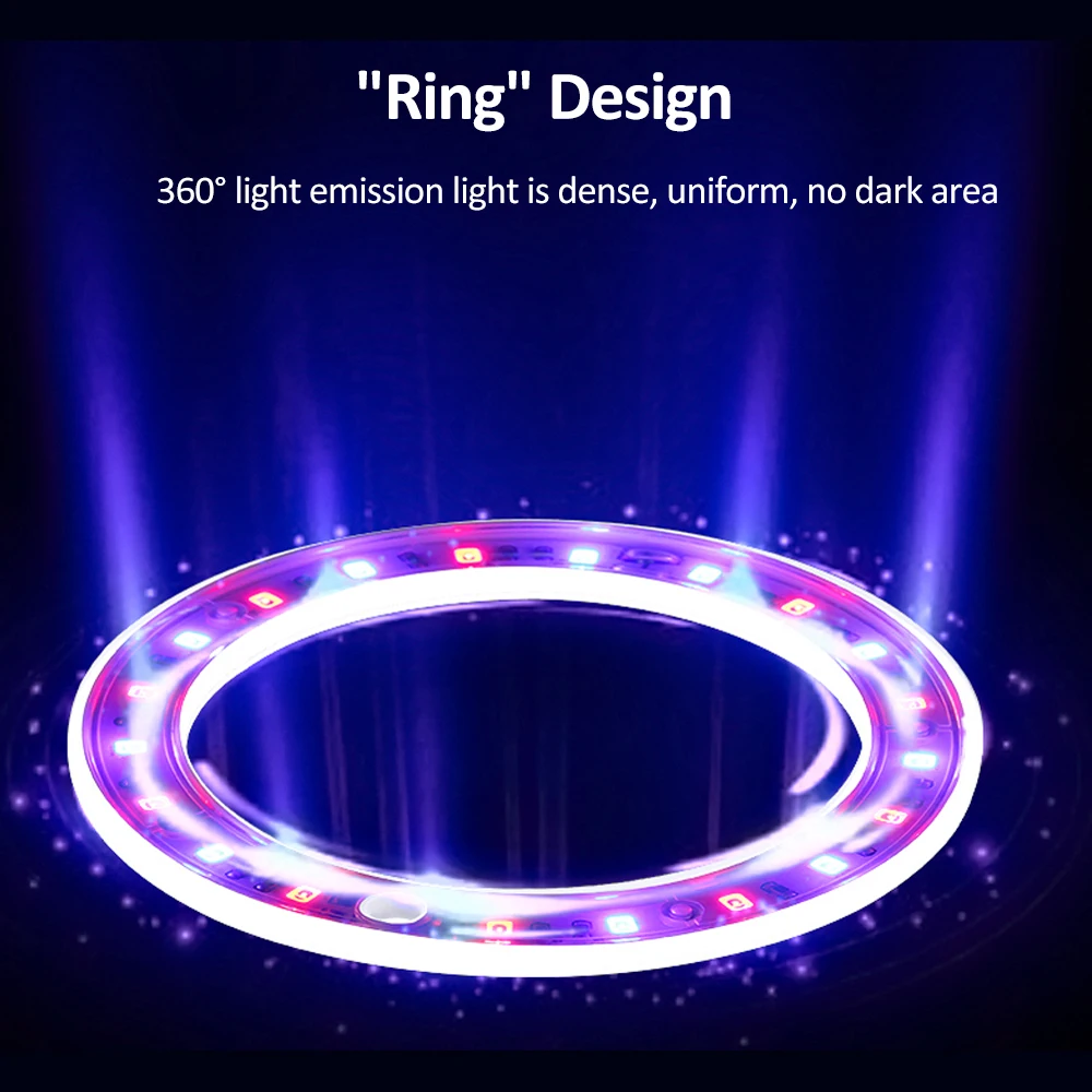 LED Grow Lights Full Spectrum Plant Lamp with 20 LEDs 8H/12H/16H Timer 5 Dimmable Levels Height Adjustable USB Angel Ring Lamp