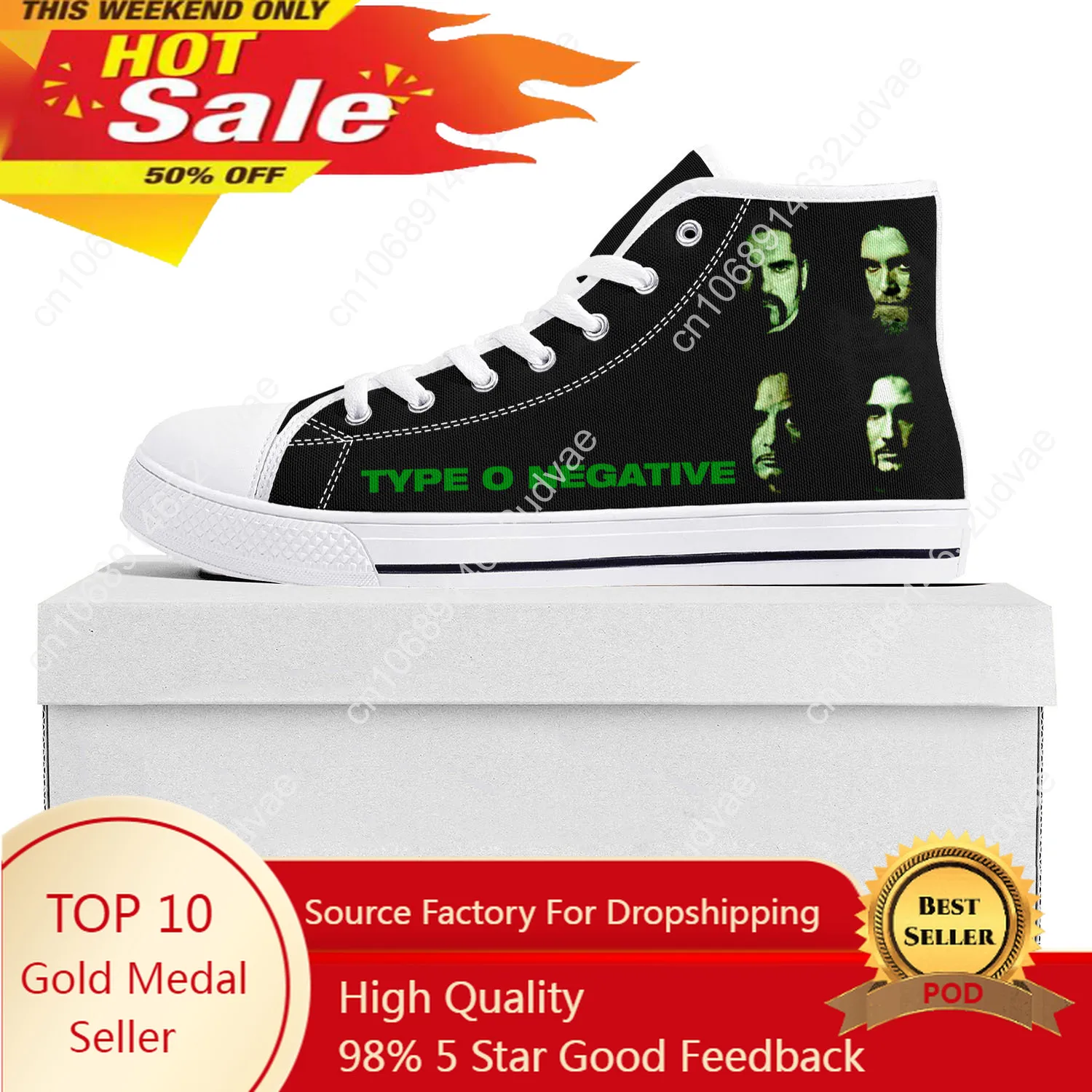 Type O Negative Metal Rock Band High Top High Quality Sneakers Mens Womens Teenager Canvas Sneaker Couple Shoe Custom Shoe White