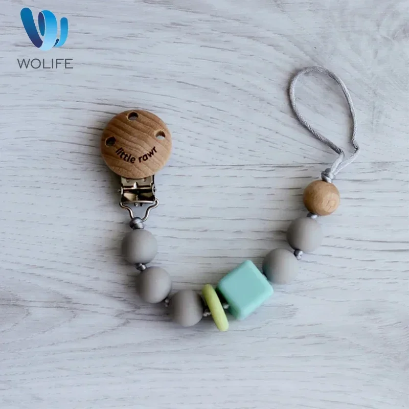 Wooden Pacifier Clip Pacifier Chain Safety Teething Baby Teether Eco-Friendly Pacifier Clip Pacifier Chewing Toy