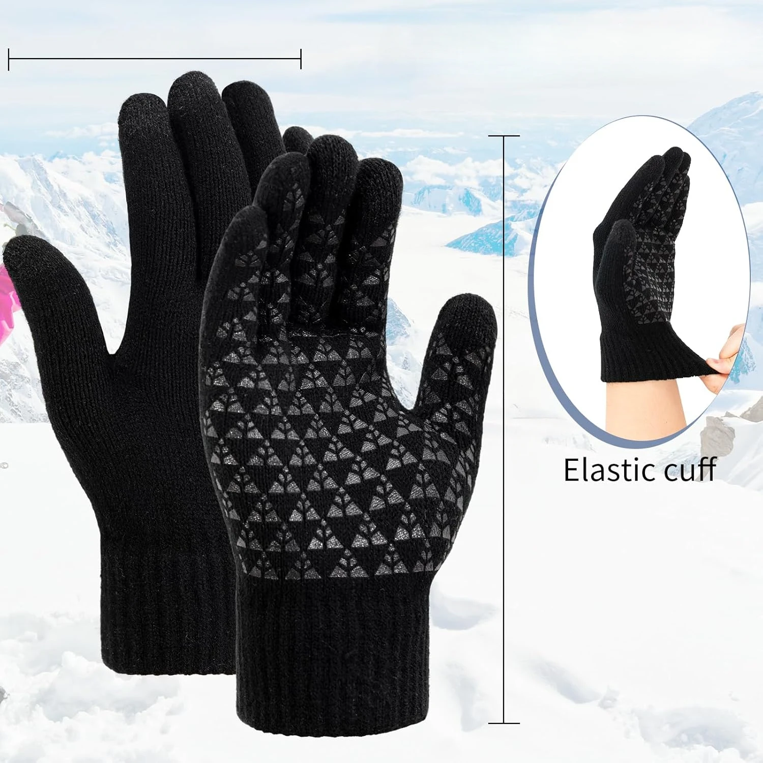 Winter gloves, men's gloves black heated non-slip touch screen with hot soft knit for running, driving and hiking 5