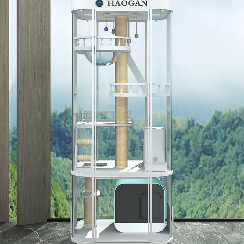 

Панорамный стеклянный шкаф для кошачьей виллы, умный шкаф для кошачьего туалета, специальный шкаф для кошачьего туалета из массива дерева, шкаф для кошачьего туалета