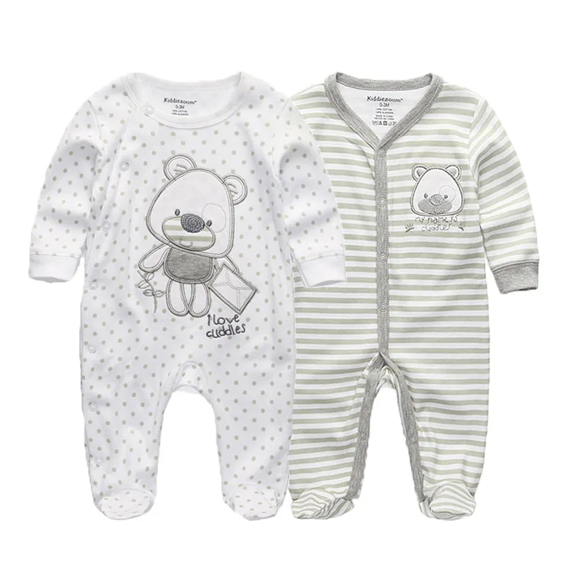 Kiddiezoom 2 Pcs Unisex 0-12Months Cartoon Long Sleeve Baby Boys Girl Romper 100%Cotton Soft Newborn Jumpsuit Infant Clothes 2