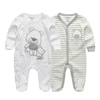 Kiddiezoom 2 Pcs Unisex 0-12Months Cartoon Long Sleeve Baby Boys Girl Romper 100%Cotton Soft Newborn Jumpsuit Infant Clothes 2