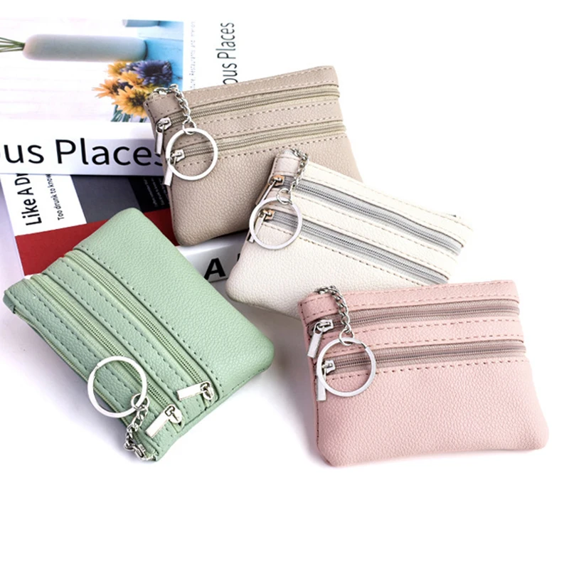 1Pc Various Styles Leather Women's Wallet Purse 3 Zippers Coin Purse Coin Wallet Keychain Card Cash Holder Change coin purse women wallet card wallet coin wallet