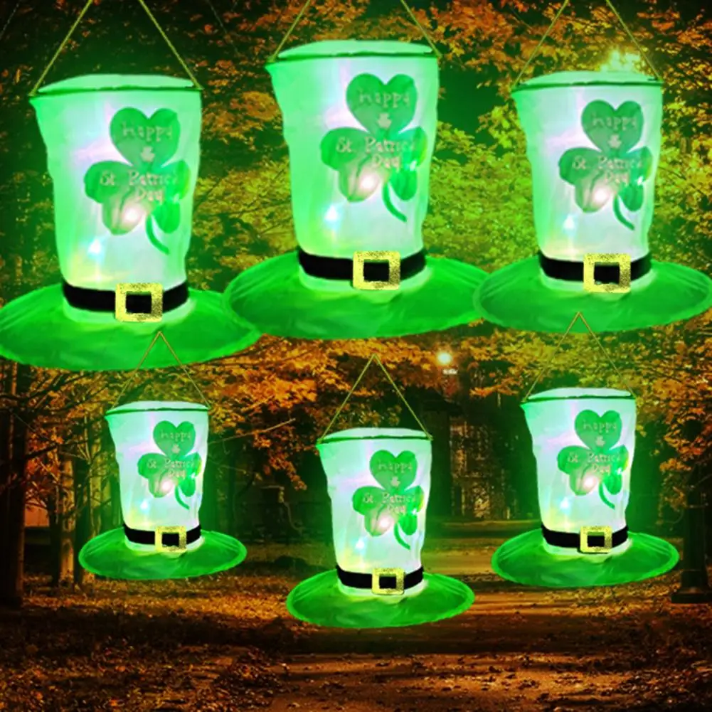 

LED Decorative Light With Lanyard Luminous Shamrocks Decoration Happy Saint Patrick's Day Top Hat Light Festive Supplies