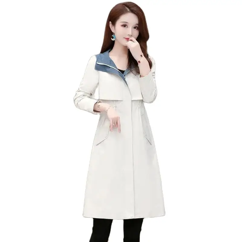 Women's Trench Coat 2022 Spring Autumn New Style Fashion Wild Medium Long Slim Fit Splicing