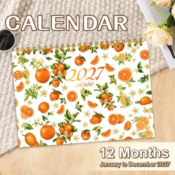Calendario da parete 2027 con fiore di agrumello ad acquerello, calendario da scrivania a spirale, estetico, con agrumi, per decorazioni domestiche, agenda familiare mensile a 12 mesi