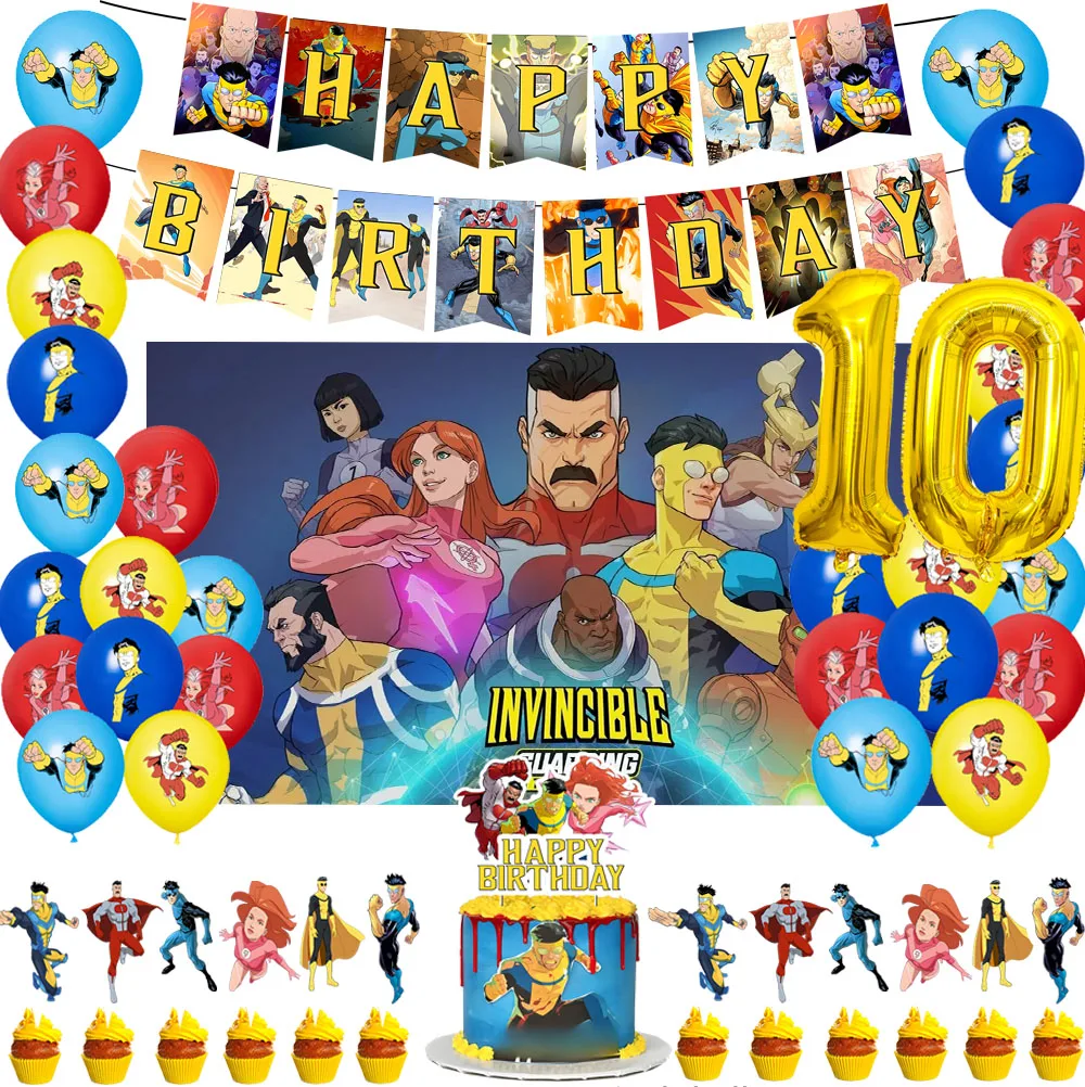 Invincibleds Thema Kindergeburtstag Party Nummer Ballon Banner Hintergrund Kuchen Topper Dekoration Lieferungen Babyparty Geschenke