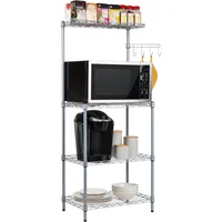 Mind Reader Microwave Rack with Storage, Bakers Rack, Utility Shelf, Kitchen, Metal, 21.25"L x 13.5"W x 50"H, Silver 1