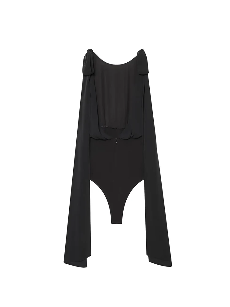 2026 New Women Sexy Bow Tied Bodysuits Solid Patchwork Soft Slim Sleeveless Playsuits Fashion Elegant Ladies Casual Rompers