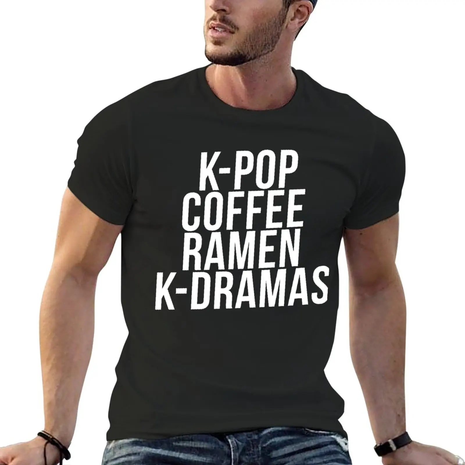 K-Pop Shirt, K-Pop Coffee Ramen K-Dramas Kawaii T-Shirt Blanks New Edition T Shirt For Men