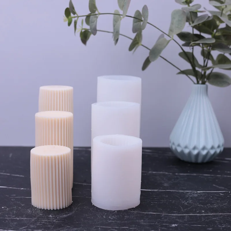 Striped Cylindrical Silicone Candle Mold DIY Handmade Scented Soap Molds European Roman Column Resin Plaster Home Decor Making Silicone Mold Silicone Candle Mold Silicone Candle Molds Candle Mold Cylindrical Candle Mold
