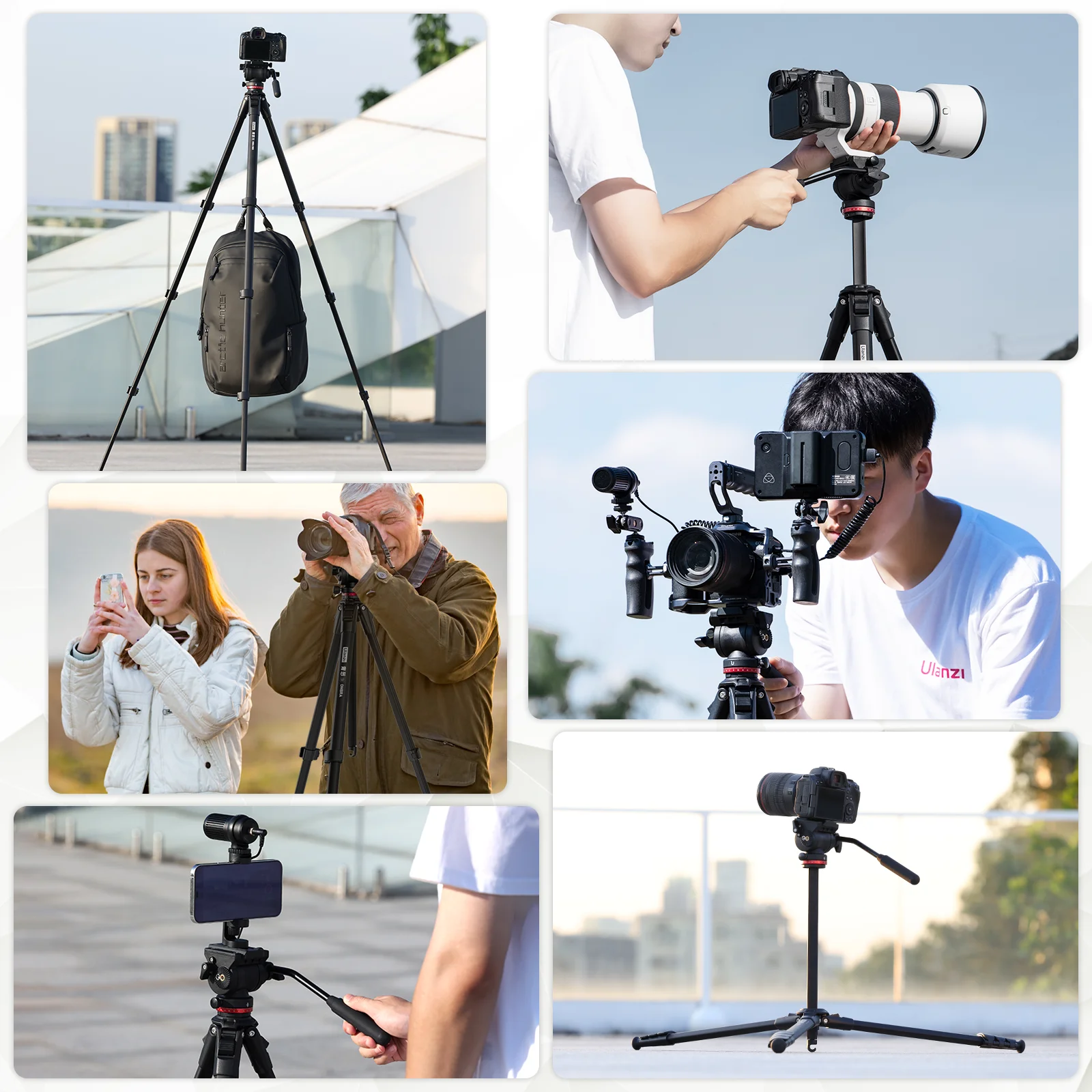 Ulanzi OMBRA 알루미늄 비디오 여행 삼각대, 풀 헤드, 6kg 하중, 1.6M 길이 삼각대, 캐논 니콘  DSLR 카메라 확장 스탠드