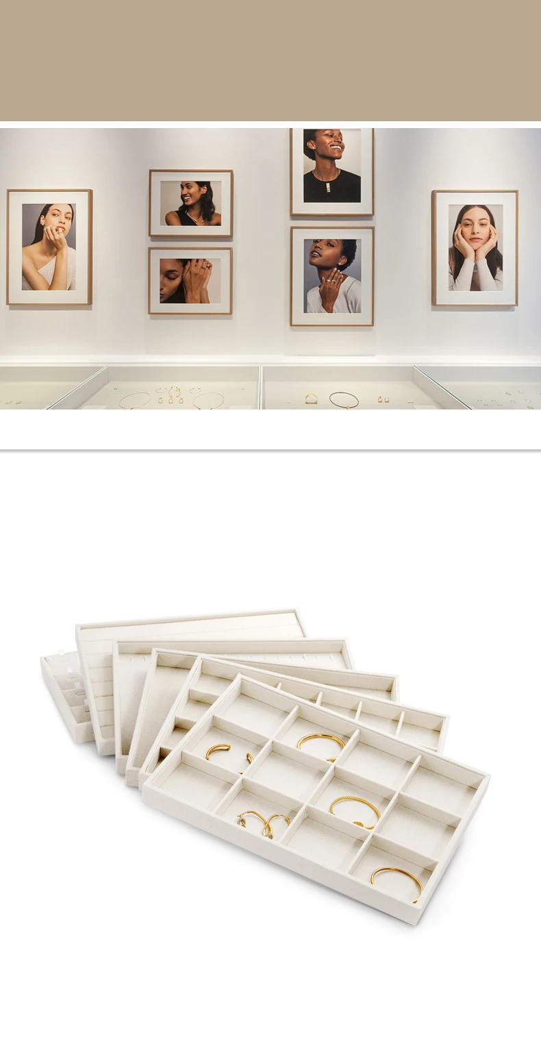 Oirlv Linen Multi-function Flat Jewelry Tray Stackable Jewelry Drawer Organizer Bracelet/Watch/Earrings Showcase Jewelry Holder
