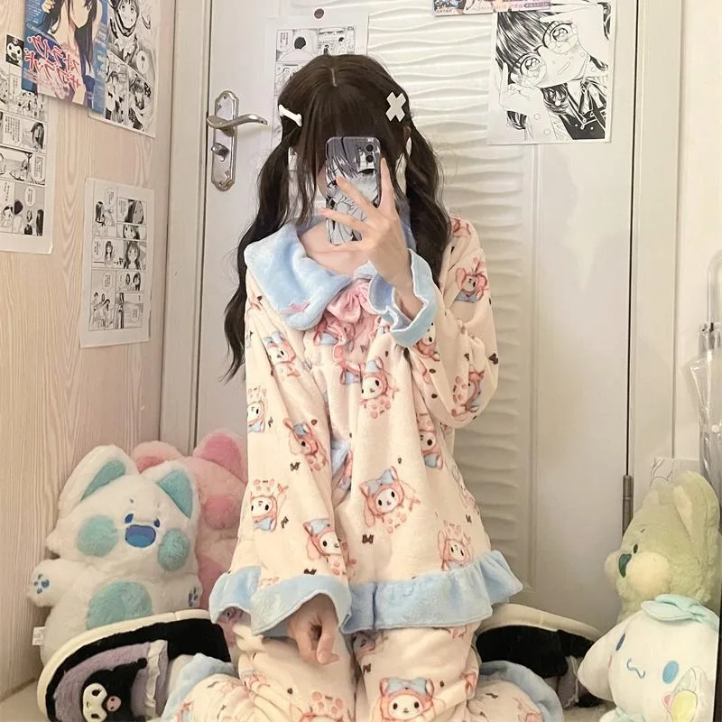 

Sanrio My Melody Coral Velvet Pajamas for Women Winter New Cute Sweet Princess Style Thickened Cute Cartoon Trendy Home Clothes