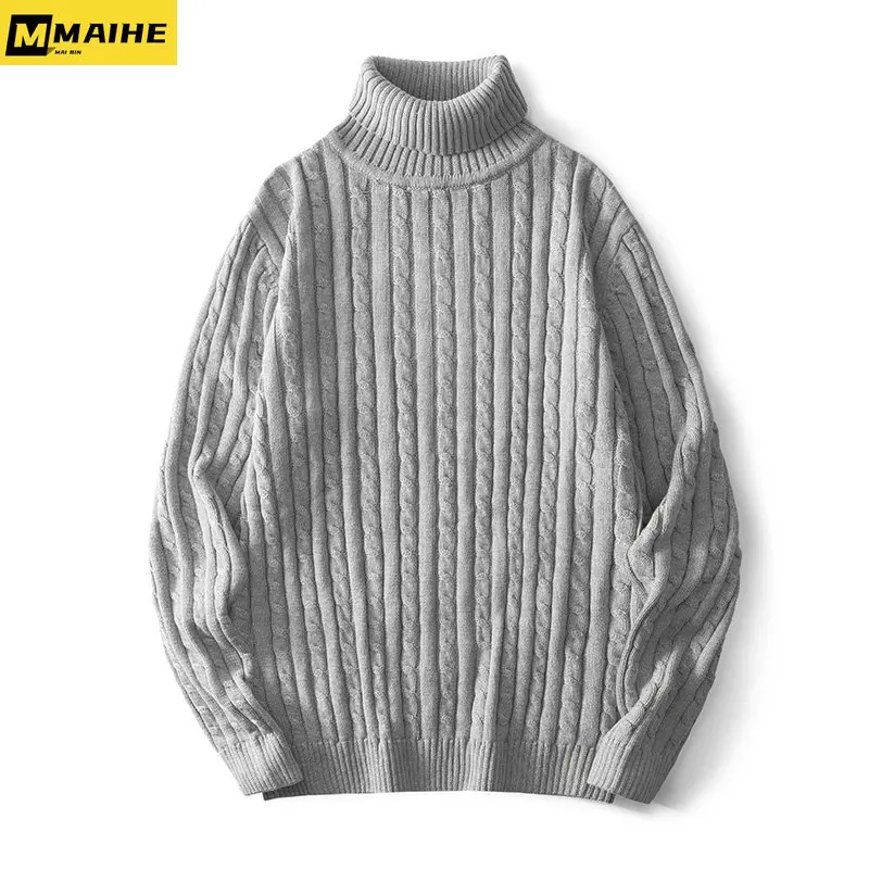 Fall/Winter Quality sweaters Men's classic striped warm knit pullover rolled neck sweater Men's sweater Stylish slim-fit sweater