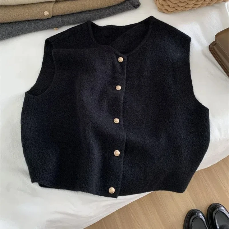 New Single Breasted Round Neck Knitted Vest Cardigan for Women Sleeveless Camisole Top for Outerwear 236